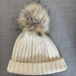 NWT J. Crew Cream Knit Hat with Fur Pouf